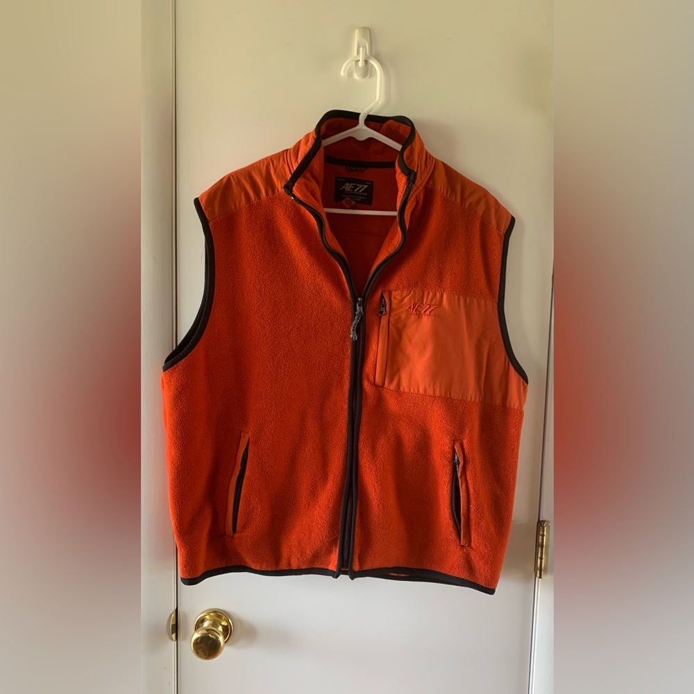 American Eagle Outfitters Orange Fleece Vest with Stand-Up Collar